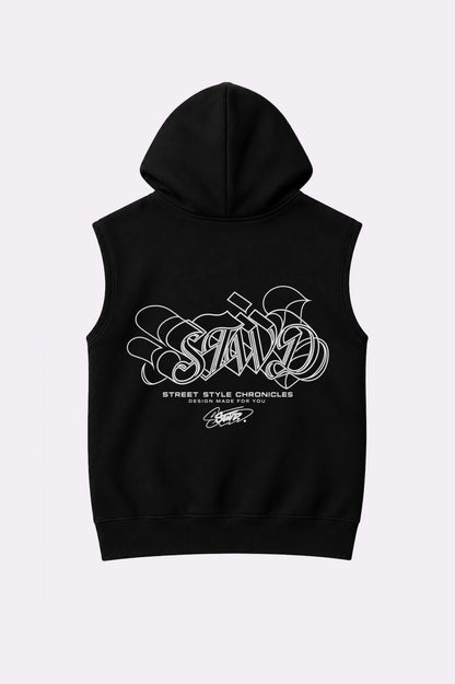 Black STWD Graffiti Sleeveless Hooded Vest