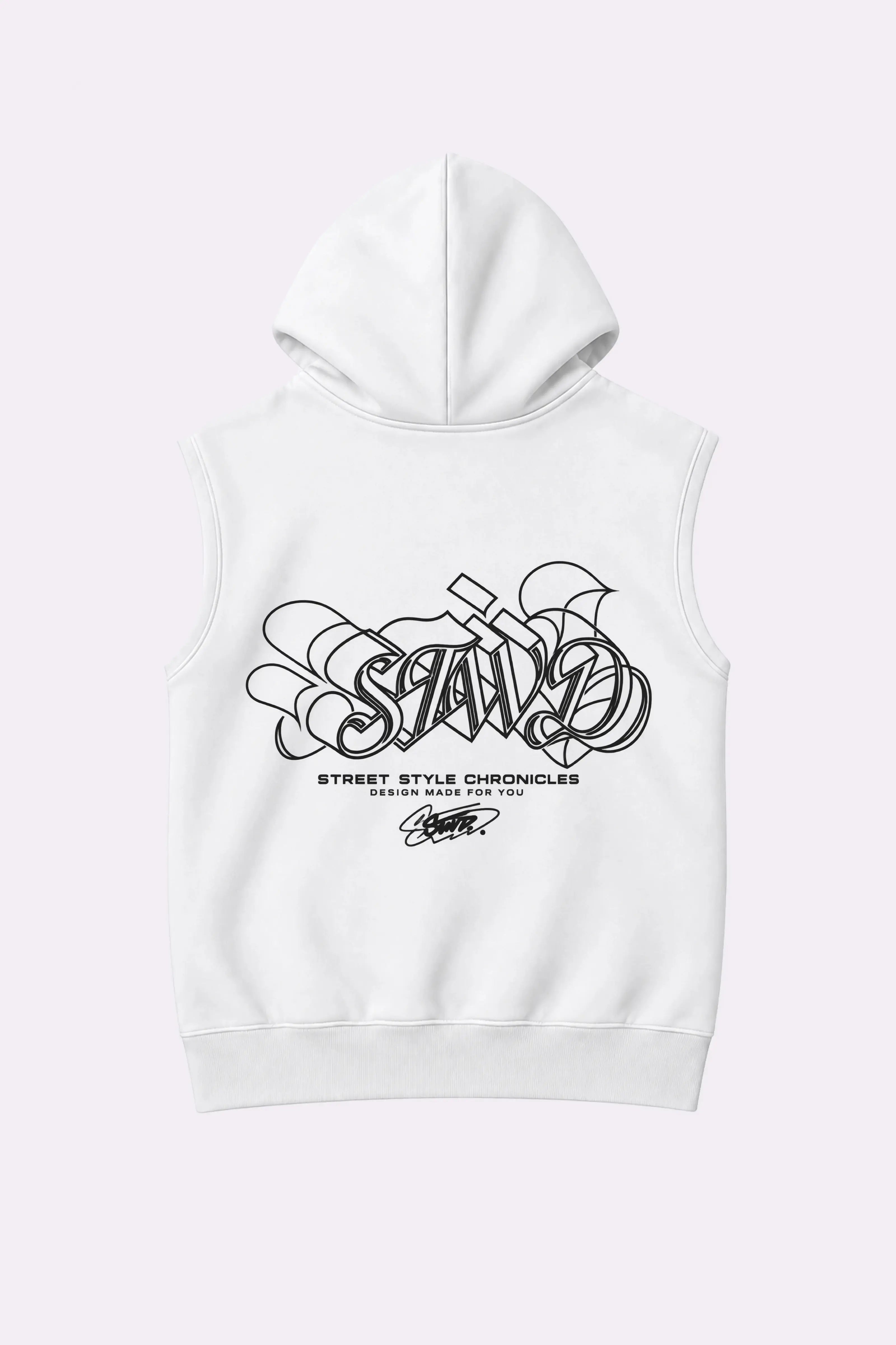 White STWD Graffiti Sleeveless Hooded Vest
