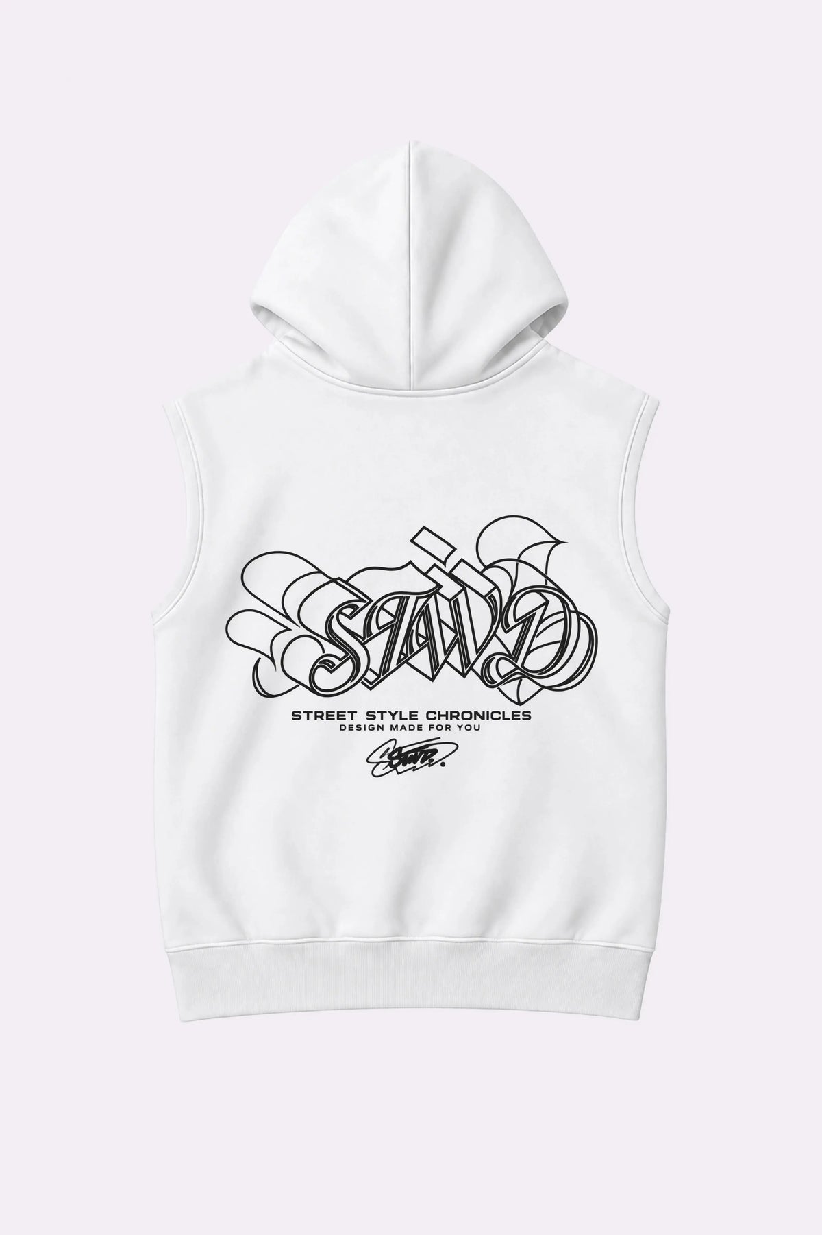 White STWD Graffiti Sleeveless Hooded Vest
