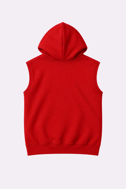 Red Casual Sleeveless Hooded Vest