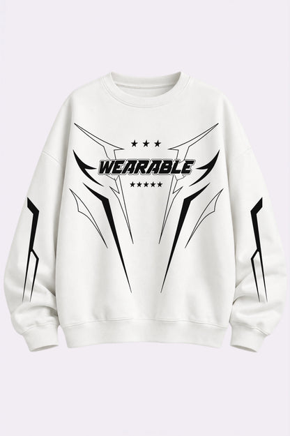 Wearable Print White Crew Neck Sweatshirt  