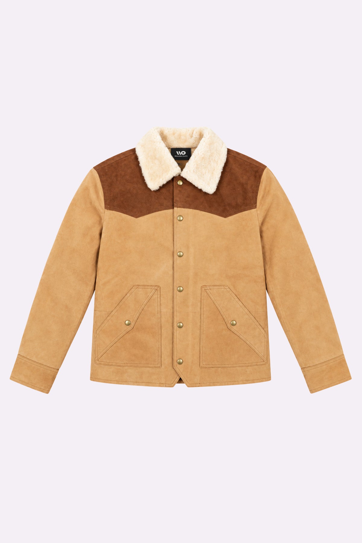 Beige Suede Shearling Collar Jacket