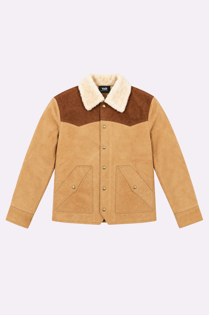 Beige Suede Shearling Collar Jacket