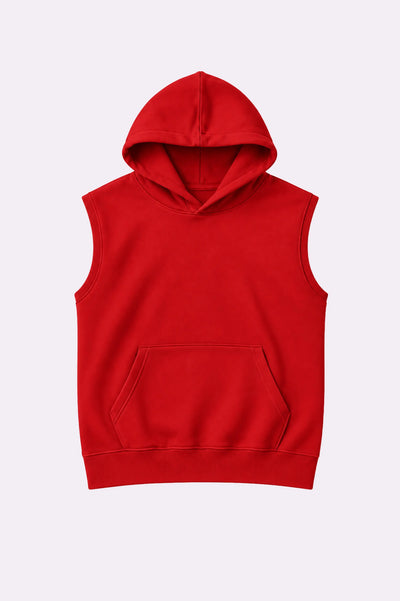 Red Casual Sleeveless Hooded Vest
