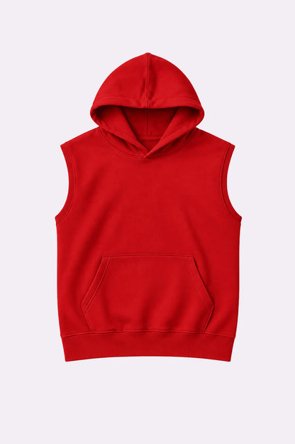 Red Casual Sleeveless Hooded Vest