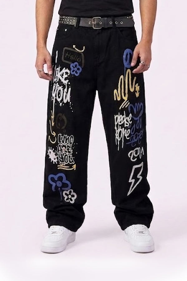 Black Graffiti Oversized Fit Jeans