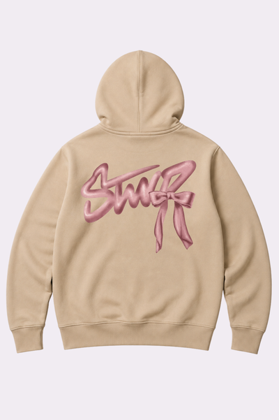 STWD Bow Graphic Beige Pullover Hoodie