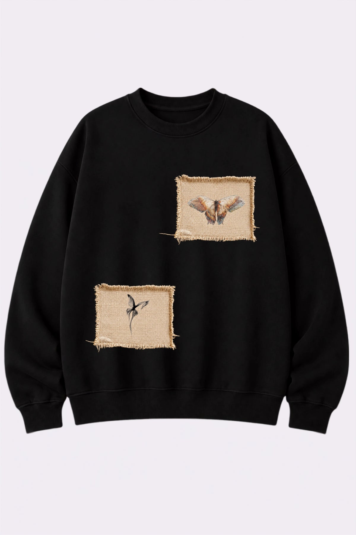Moth & Butterfly Patch Black Cotton Sweatshirt