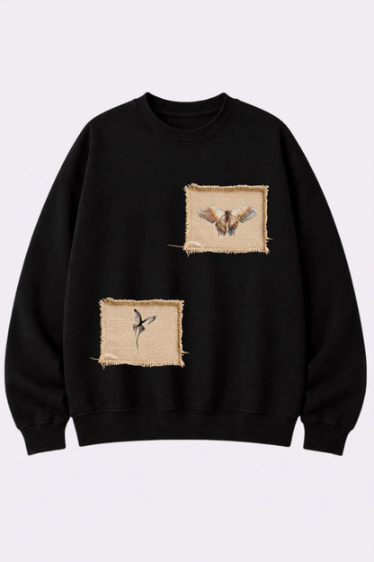 Moth & Butterfly Patch Black Cotton Sweatshirt