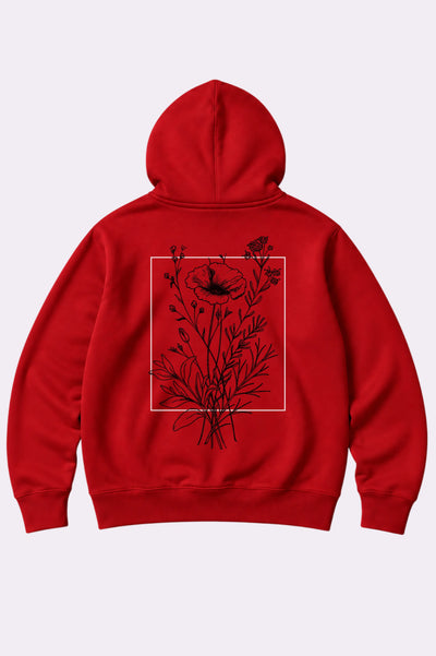 Red Flower Pattern Graphic Pullover Hoodie