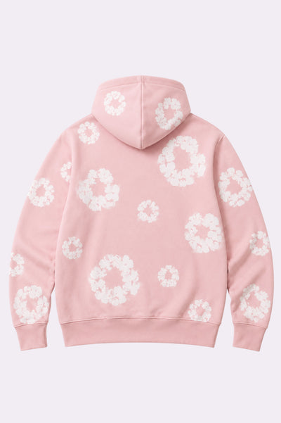 Pink Floral Wreath Printed Pullover Hoodie