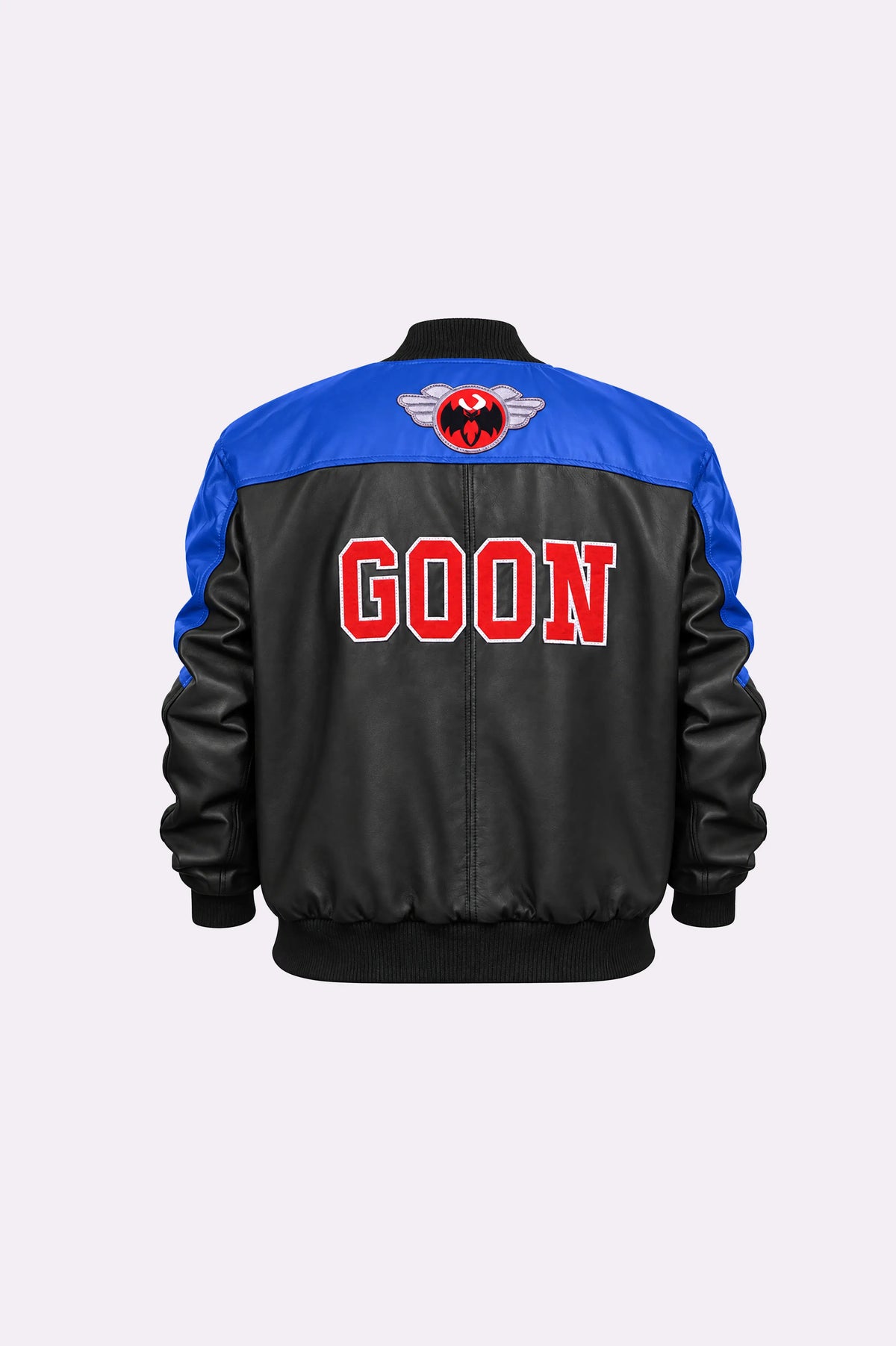 Black / Blue Leather Jacket - back view