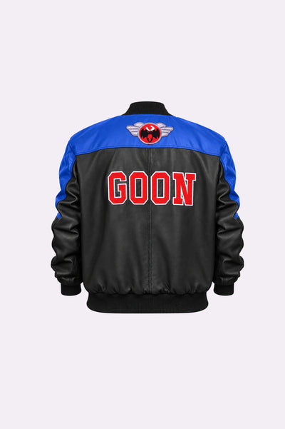 Black / Blue Leather Jacket - back view