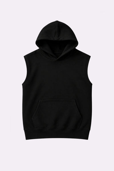 Black Casual Sleeveless Hooded Vest