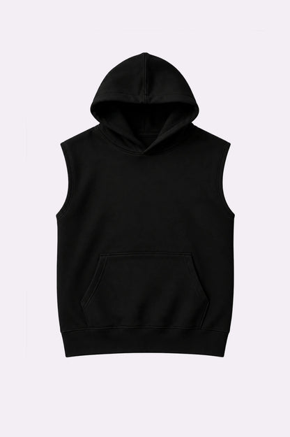 Black Casual Sleeveless Hooded Vest