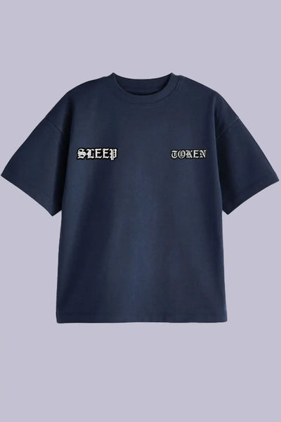 Sleep Token Embroidered Navy Oversized T-Shirt