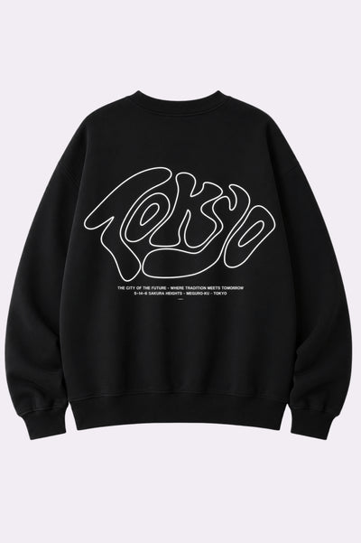 Tokyo Graphic Black Oversized Sweatshirt