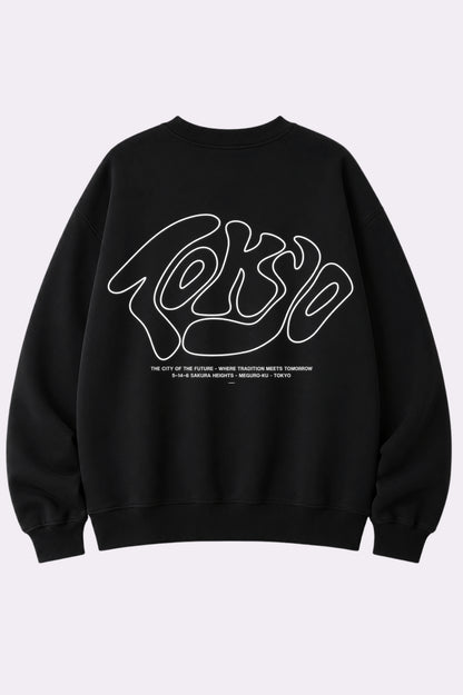 Tokyo Graphic Black Oversized Sweatshirt