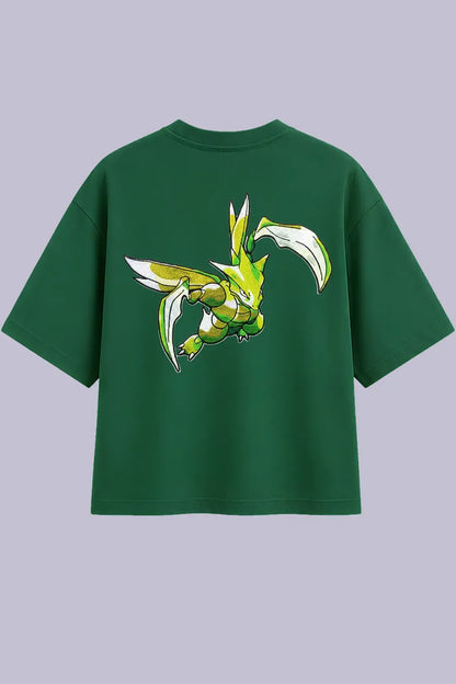 Pokemon Scyther Embroidered Green Oversized T-Shirt