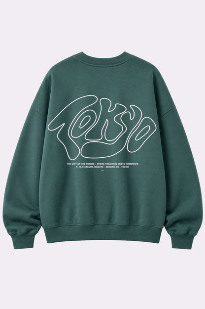 Tokyo Graphic Green Oversized Sweatshirt