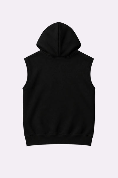 Black Casual Sleeveless Hooded Vest