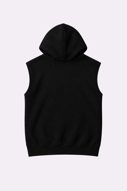 Black Casual Sleeveless Hooded Vest