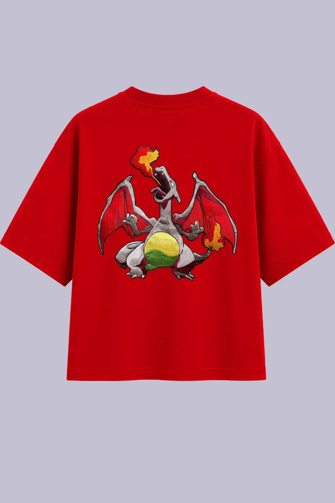 Pokemon Charizard Embroidered Red Oversized T-Shirt