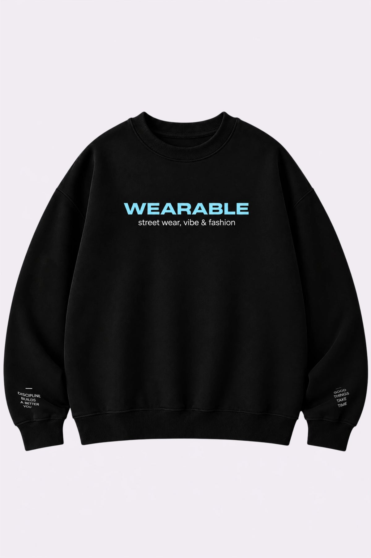 Wearable Print Black Crew Neck Sweatshirt