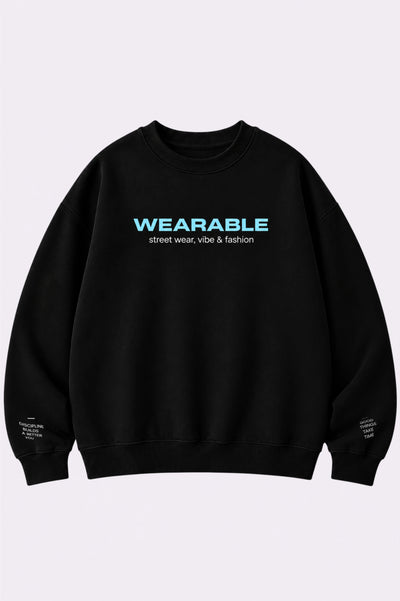 Wearable Print Black Crew Neck Sweatshirt