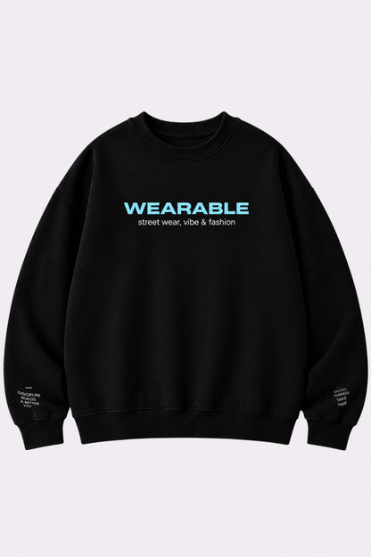 Wearable Print Black Crew Neck Sweatshirt