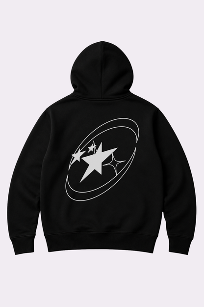 Star Ring Graphic Black Pullover Hoodie