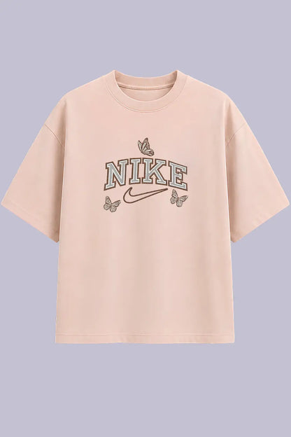 Nike Butterfly Embroidered Beige Oversized T-Shirt