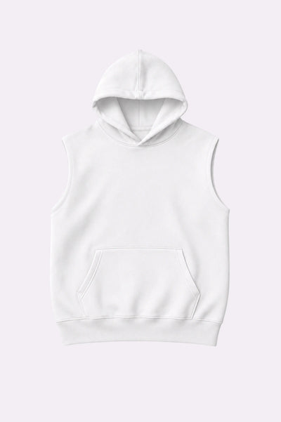 White Casual Sleeveless Hooded Vest