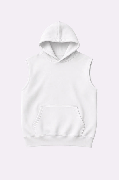 White Casual Sleeveless Hooded Vest