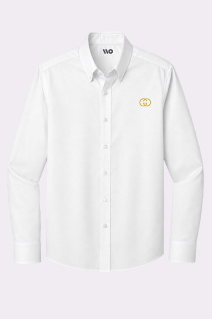 Men's White Embroidered GG Button-Down Shirt