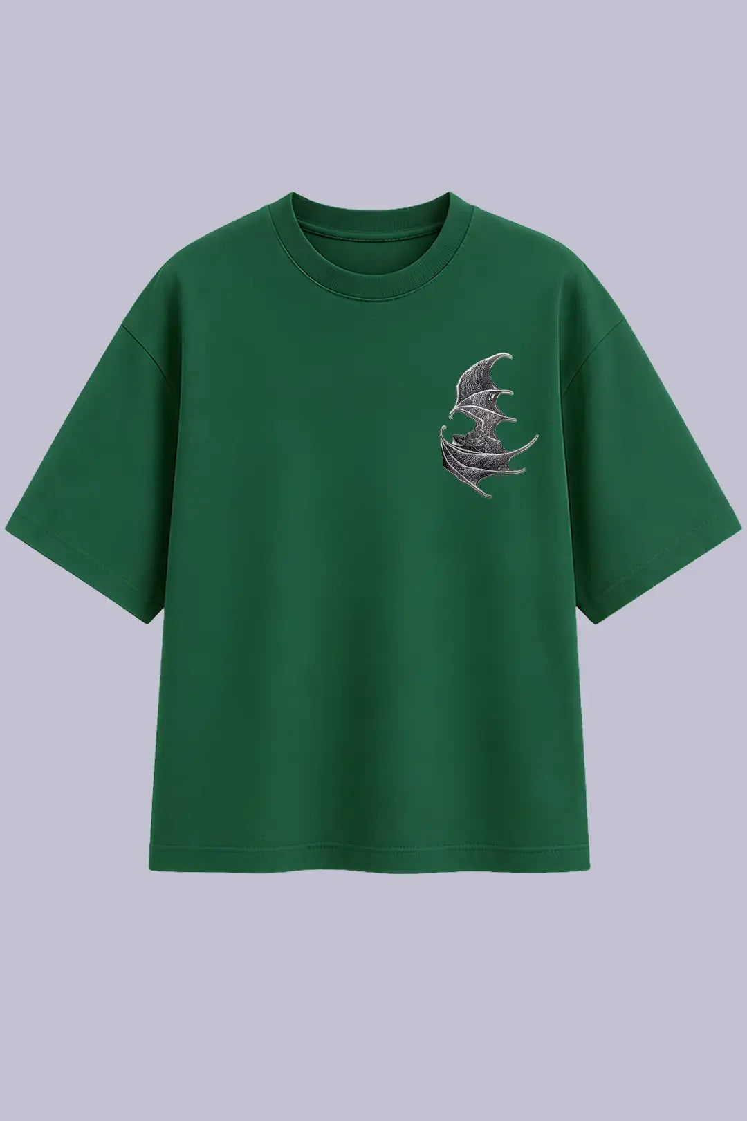 Green Embroidered Bat Graphic T-Shirt