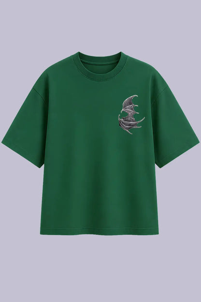 Green Embroidered Bat Graphic T-Shirt