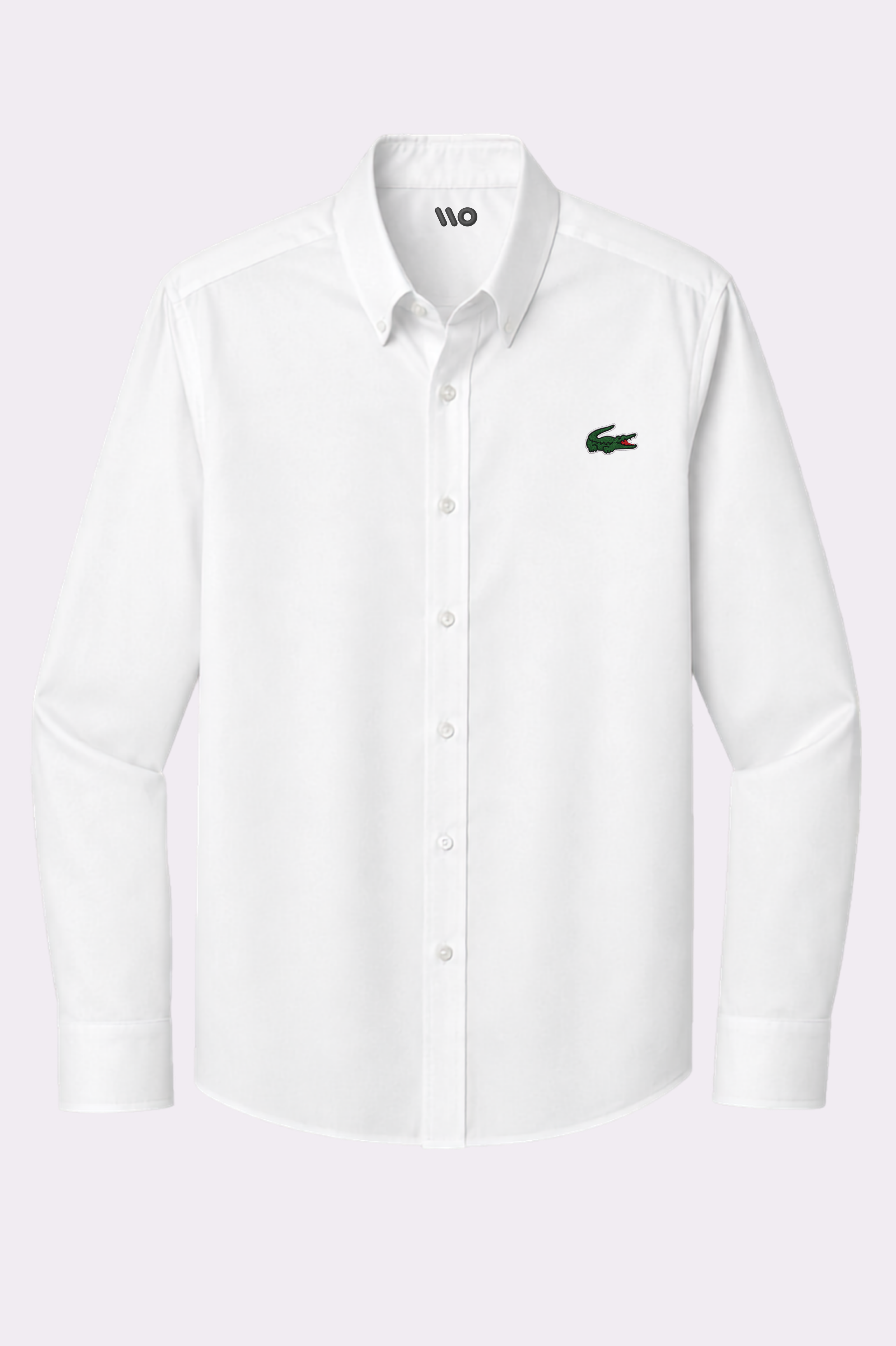 Men's White Embroidered Crocodile Button-Down Shirt