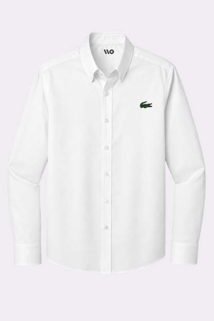 Men's White Embroidered Crocodile Button-Down Shirt