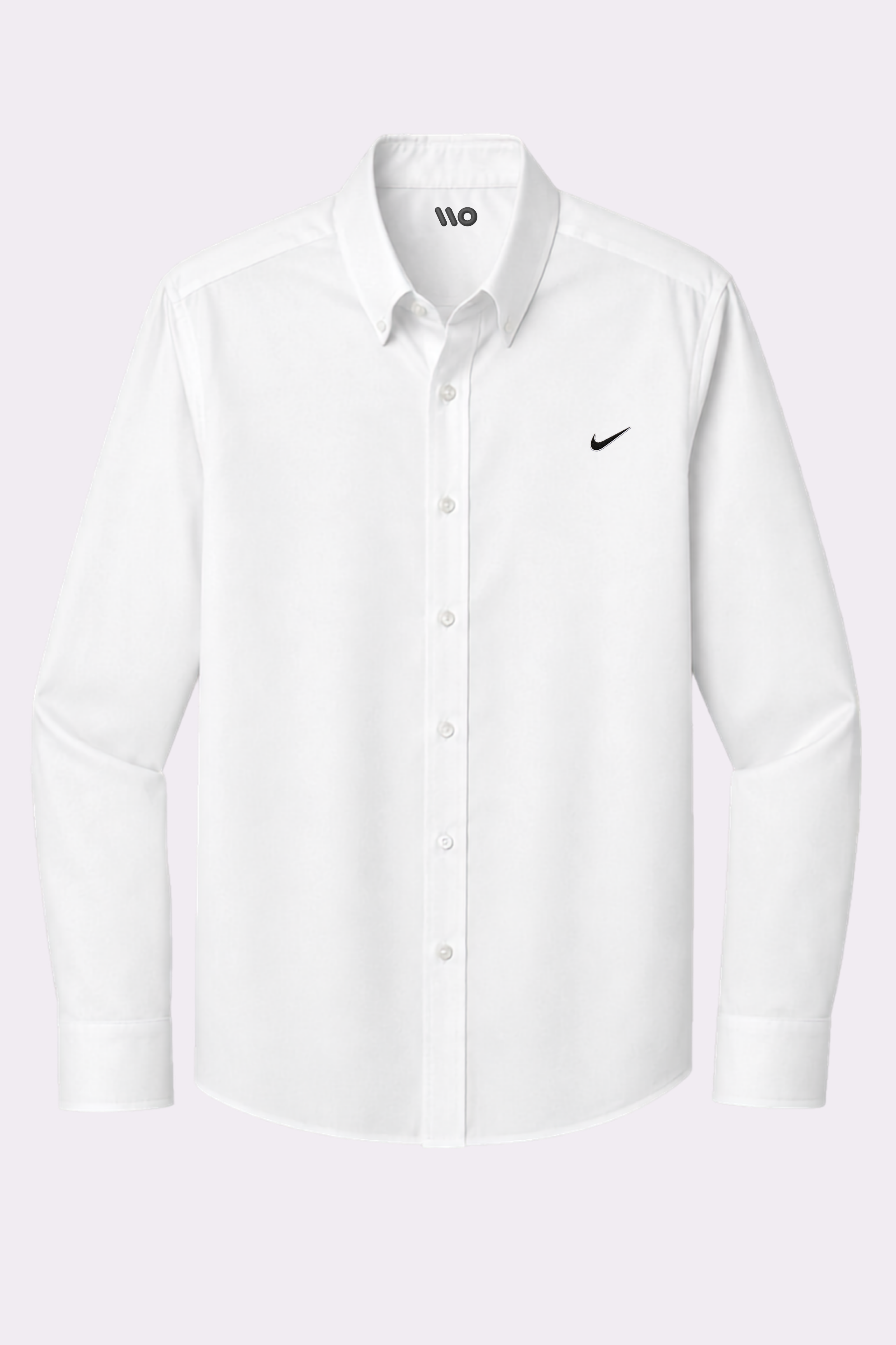 Men's White Embroidered Swoosh Button-Down Shirt