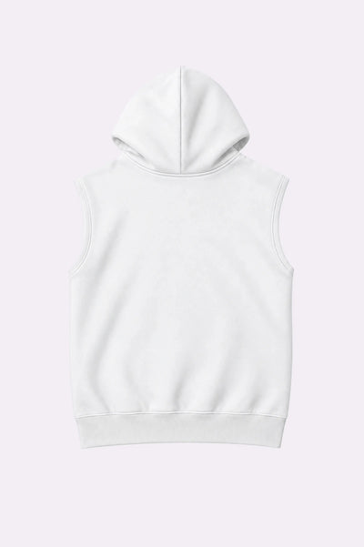 White Casual Sleeveless Hooded Vest