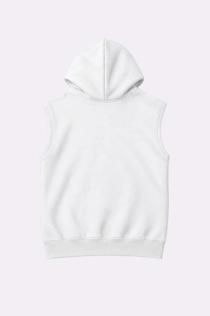 White Casual Sleeveless Hooded Vest