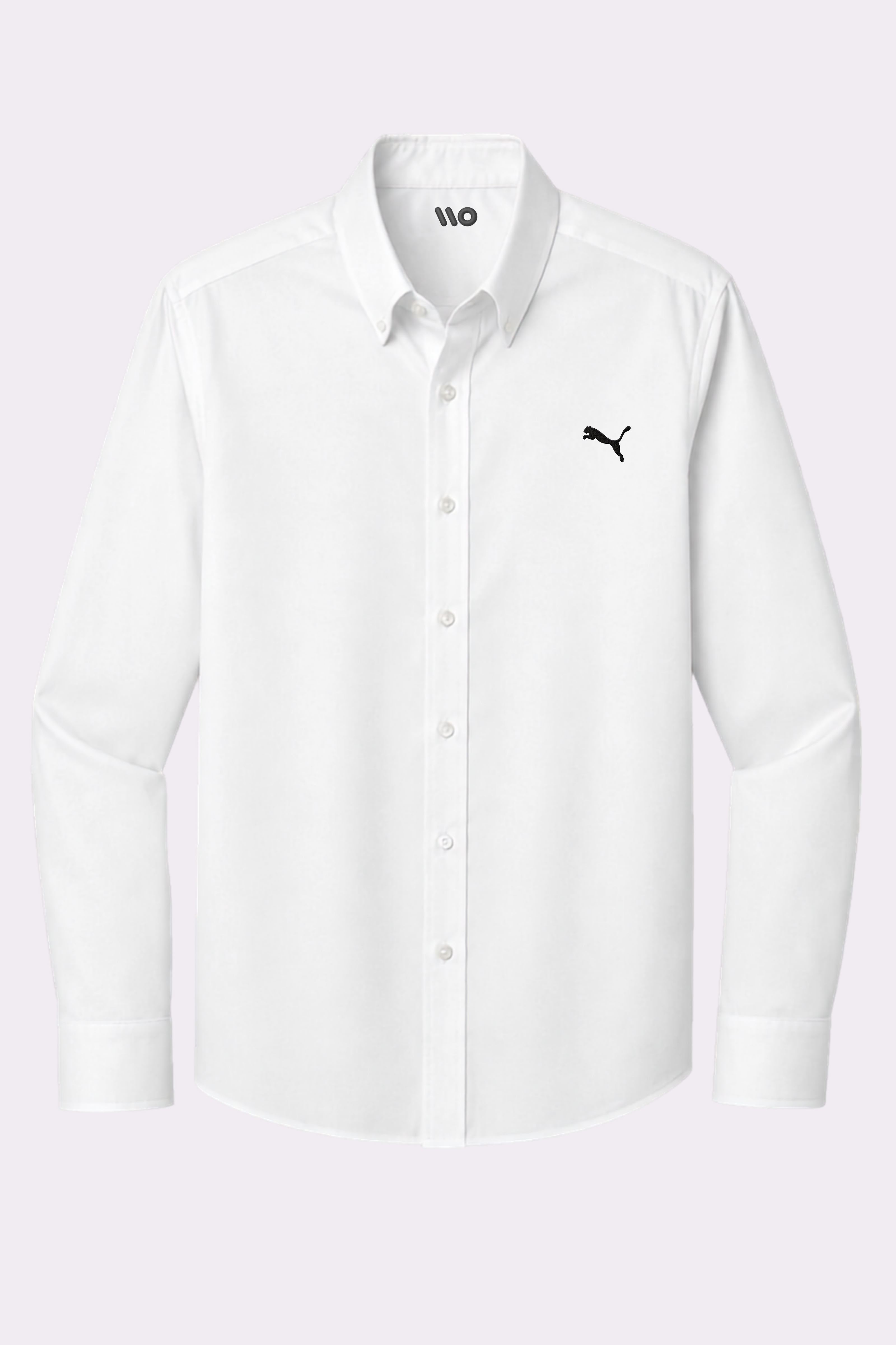 Men's White Embroidered Puma Button-Down Shirt