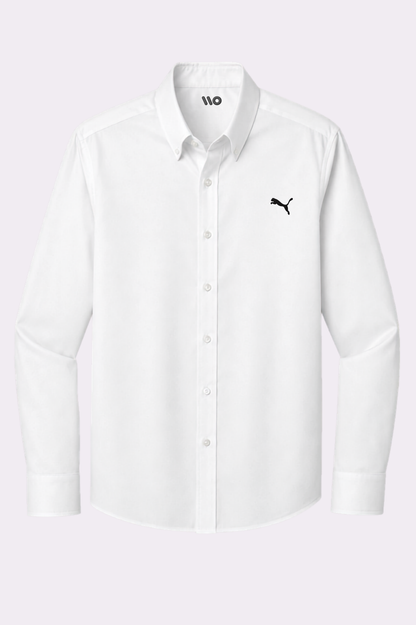 Men's White Embroidered Puma Button-Down Shirt
