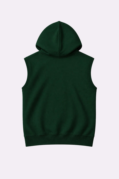 Green Casual Sleeveless Hooded Vest