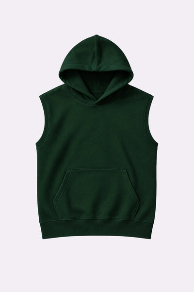 Green Casual Sleeveless Hooded Vest