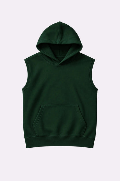 Green Casual Sleeveless Hooded Vest