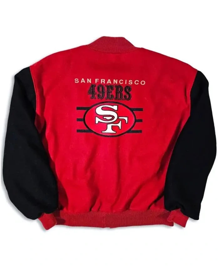 90s San Francisco 49ers Red and Black Varsity Jacket