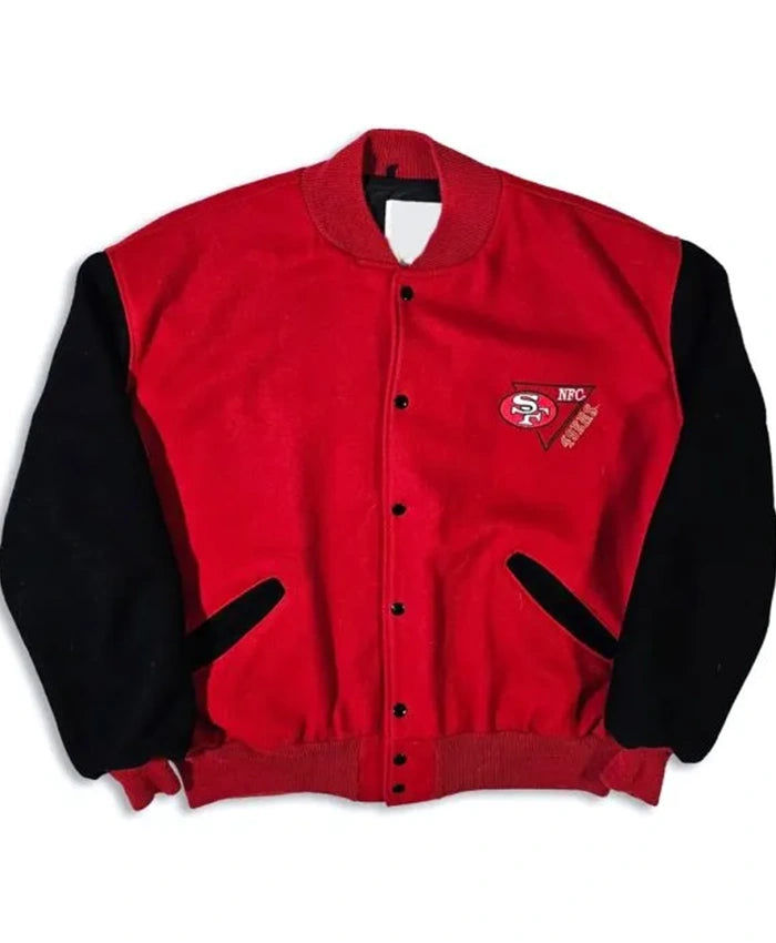 90s San Francisco 49ers Red and Black Varsity Jacket