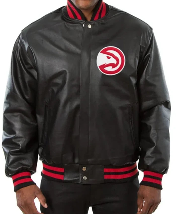 Atlanta Hawks Black Leather Varsity Jacket